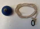 Vintage Blue Wood Spinning Top With Metal Tip And Pull Cord