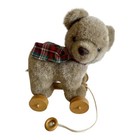 Applause Bear Pull Toy W Wood Wheels   Tartan Scarf -plush Stuffed Animal 11   