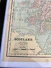 Genuine Vintage Antique Map Of Scotland   Ireland  1889 World Atlas  framed 