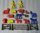 Vintage Mpc Marx Auburn Farm Animals With 4  Farm Figures   3 Fence Pieces