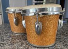 Vintage Karlos Orange Gold Sparkle Bongo Drums 6      8     1960   s  Bongos
