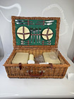 Vtg Optima Made In England Wicker Picnic Basket Set W  Accessories For 4