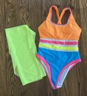 80   s Theme Swimsuit And Sarong  Size Large  80   s Neon Colors  80   s Costume