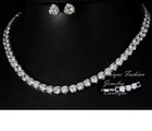 18k White Gold Plated Tennis Necklace Earrings Set Made W Swarovski Crystal