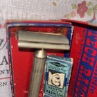 Vintage Gillette Tech Razor Shaver Gold Set With Original Box   Blue Blade