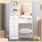 Makeup Dressing Table Set Vanity Desk W  Stool 6 Drawers Lighted Sliding Mirror