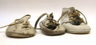 3 Primitive Old 1930s White Leather Lace Up Baby Shoes For Antique Decor Display