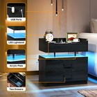Tc-homeny Rgb Led Nightstand With Charging Station Night Stand Side End Table