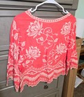 Women   s Solitaire Coral Embroidered Floral Long Sleeve Tunic Top Size M
