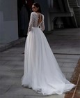 Elegant Long Sleeves Wedding Dresses V-neck Backless Lace Appliques Bridal Gowns