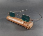 Antique Civil War Era Teal Blue Glasses Turn-pin Spectacles Sun Glasses W case
