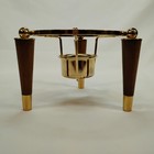 Vintage Mid Century Modern Fondue Warmer Stand Gold Tone Wood Legs Burner