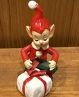 Vintage Josef Originals Pixie Elf Wrapping Present Ceramic 4    Figurine 