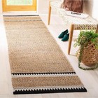 Safavieh Woven Border Runner Rug 2ft x22ft  Indoor Natural Fiber In Beige black