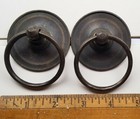 2 Rustic Antique Large Brass Round Rng Pull Handles 2-3 8  Backplate  bolts  q9