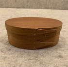 Vtg Shaker Wooden Pin Cushion Box Handmade Oval W copper Studs Signed By Artist