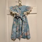 Girls 4t Vintage 1990s 1980s Pastel Blue Pink Floral Lace Dress