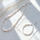 Natural White Freshwater Pearl Toothpick Rectangle Beads Necklace Bracelet Set