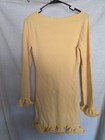 Womens S Yellow Knit Sweater Mini Dress Ruffle Cuff Hem Long Sleeve Bodycon