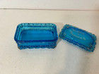 Vintage Blue Glass Trinket Box Souvenir Pandora Ohio