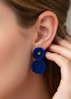 Handmade Blue Crochet Yarn Round Dangle drop Earrings Hook Women No Stone
