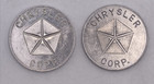 Vtg Set Of 2 Chrysler Corp  Stamped Tokens  Twinsburg 1971  Det Universal 1975