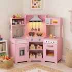 Pink Wooden Kids Pretend Play Corner Kitchen Cooking Toy Girl Gift Lights sounds