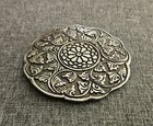 Vintage Silver Tone Hand Held Compact Mirror Round 3 