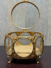 Antique French Ormolu Beveled Glass Jewelry Casket Trinket Box Round Vitrine