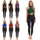 Us Women Jumpsuit Ballet Bodysuit Sheer Leotard Dance One Shoulder Rompers Yoga