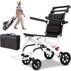 Ultra-lightweight Portable Foldable Transport Wheelchair W  Handbrake Only 16lbs