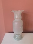 Victorian Era Hand Blown   Hand-painted Satin Bristol White Glass Vase 10 5 