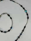 925 Sterling Silver Necklace Bracelet Set Iridescent Black Glass Beaded Jewelry