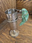 Emilia Castillo Silver Plate Mexico 4  Pc Malachite Parrot Cordials Set   Tray