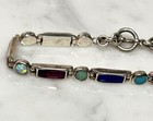 Vtg Navajo Sterling Silver 925 Turquoise Lapis Coral Link Toggle Bracelet 7 5   l