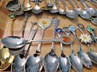 Lot Of 74 Vintage  Souvenir Spoons Silver Tone Silver Plate Pewter Enamel