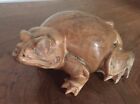 Vintage Hand Carved Wood Frog Figure Toad Sculpture Wooden Lizard