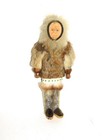 Vintage Alaska Native Eskimo Doll Carved Wood Face Fur Parka Hunter Man Inuit