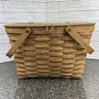 Longaberger Classic Large Picnic Basket With Lid   Handles Vintage 1985 Signed