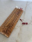 Vintage Hand Made Wood Cribbage Board  Sail Boat Lighthouse Nautical Signed