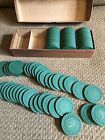 Vintage 100 Green Poker Chips In Box Clay  Pv Collectable 