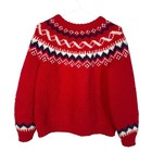 Vintage 1960s Norskwear Womans M Fair Isle Wool Icelandic Fisherman Sweater Red