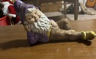 Vintage Ceramic Garden Gnome Figurine Reclining Elf Purple Brown Yellow