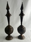 Vintage Indo-persian Decorative Copper Urns Or Vases Featuring Intricate Emboss