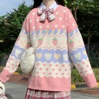 Sweet Lady Sweater Jumper Pullover Cute Strawberry Loose Knitted Top Pink Sweet