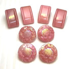 Vtg Lot Of 8 Pink Czech Glass Buttons Rectangular Round Floral 18 Mm   20x12 Mm
