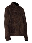 Men s Real Suede Leather Dark Brown Trucker Jacket Denim Style Classic Jacket