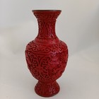Vintage Chinese Carved Cinnabar Brass Blue Enamel 7  Vase Dragon Flowers 