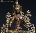 8  Tibet Buddhism Bronze Gilt Luck Green Tara Kwan-yin Goddess Buddha Statue