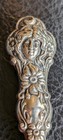 Antique Sterling Silver Handle Button Hook Art Nouveau 5  Long Woman Repousse 